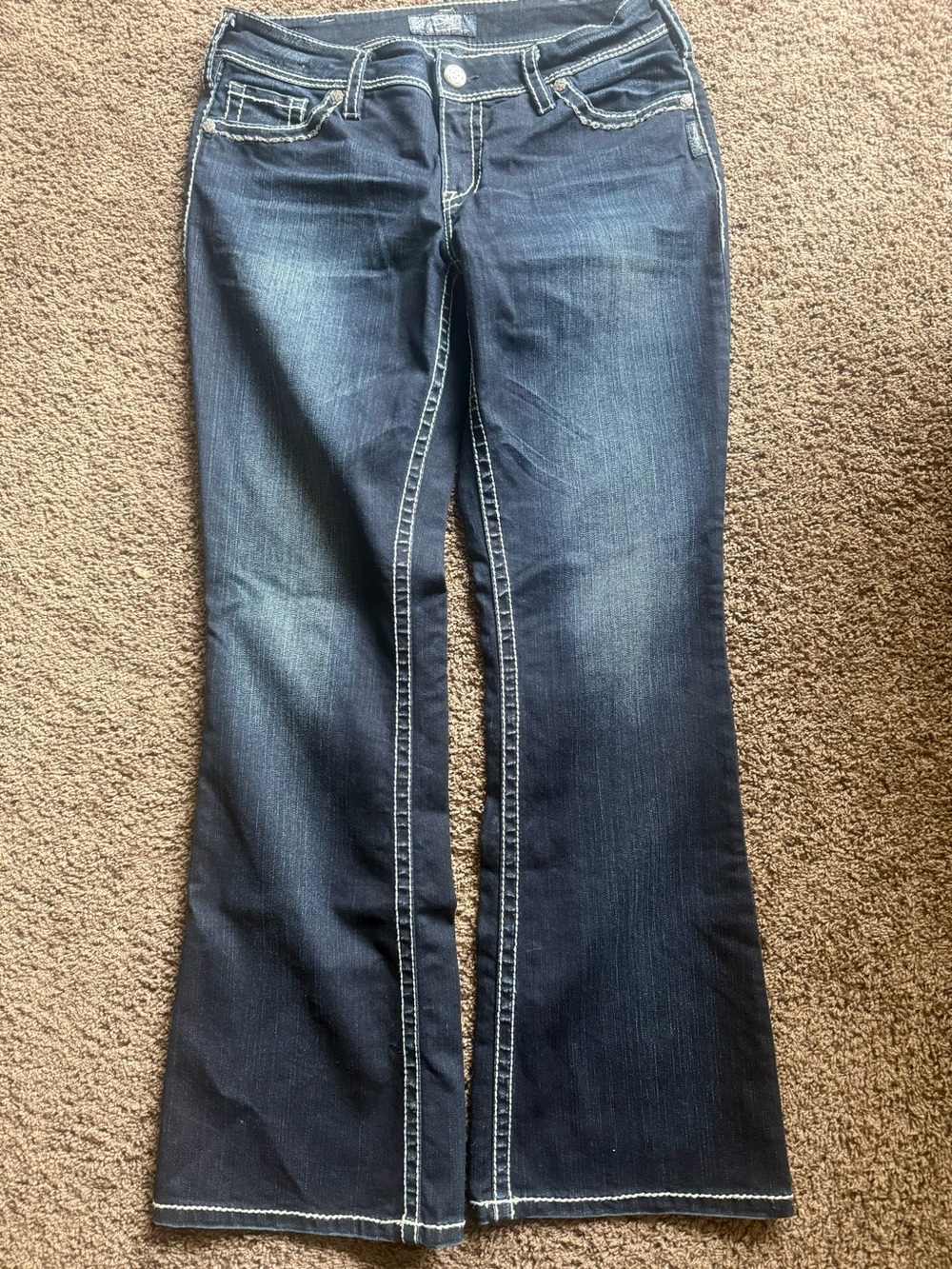 Silver Jeans Dark Blue Flare Jeans with Contrast Stitching